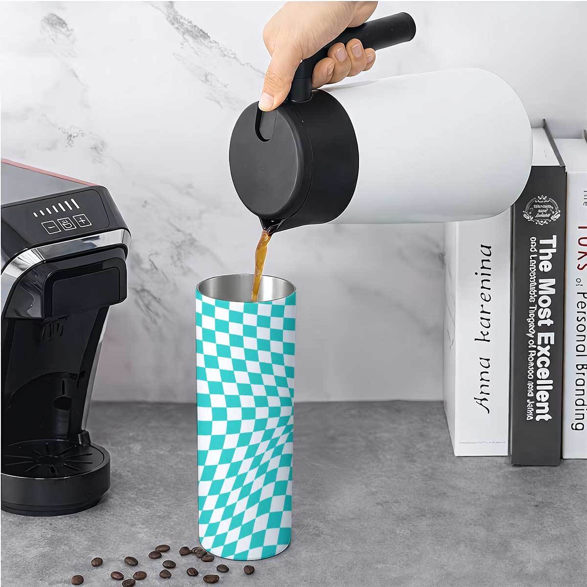 20온스 청록색과 흰색 체크무늬 물결 패턴 스테인리스  - Tumbler 20Oz White 리뷰 및 가격